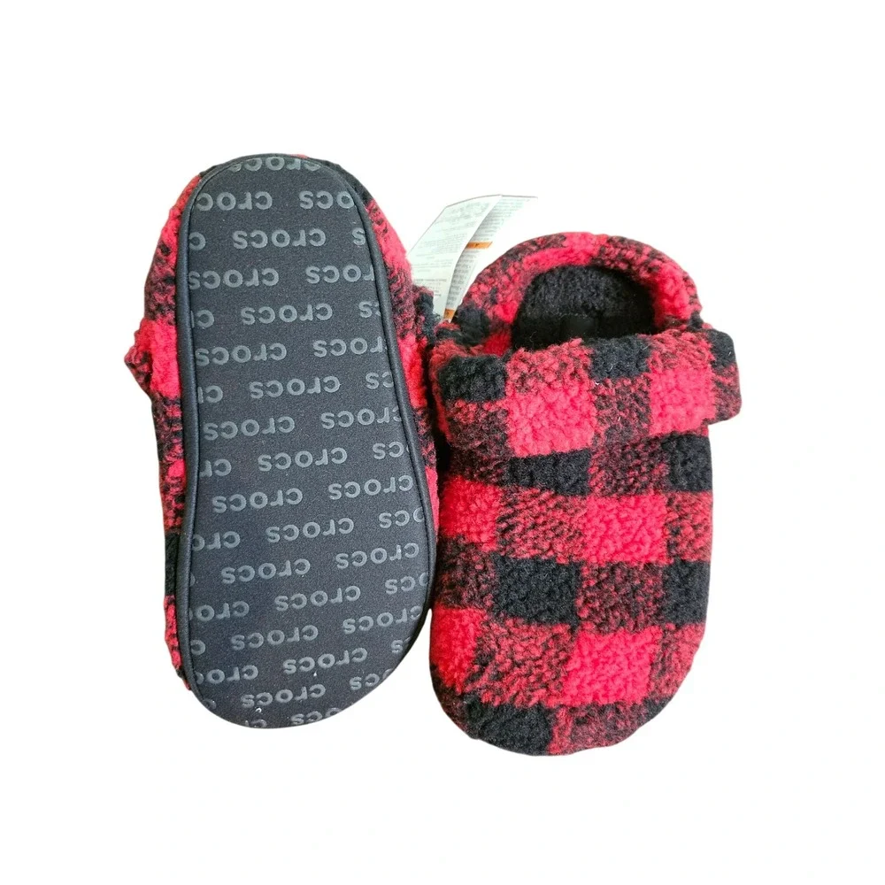 Crocs Classic Buffalo Check Slipper Men 3 Woman 5 Red Black Plaid Fleece Cozy